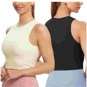 Sleeveless Black and Cream Women's Crop Tops M